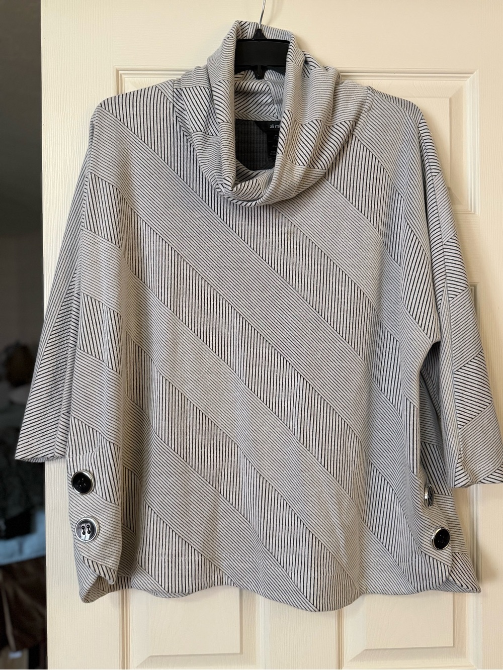 Ali Miles Gray Striped Cowl Neck Sweater